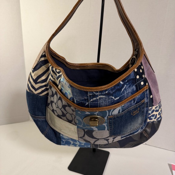 Coach Handbags - Coach Ergo Patchwork Hobo Women XL Blue Denim Suede Leather Bag 10809